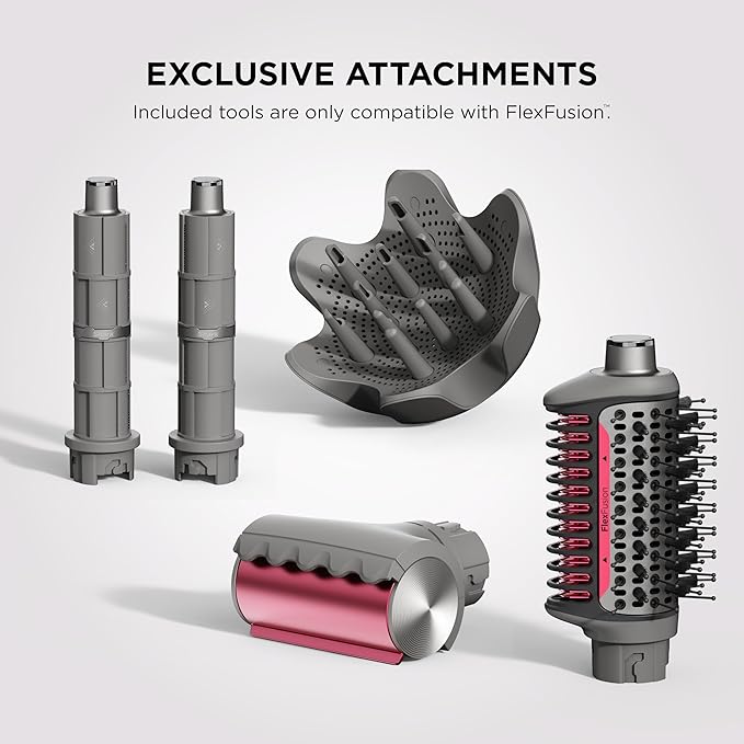 Shark FlexFusion Hair Dryer with Fusion Hair Brush, Diffuser, Ceramic Air Styler with Auto-Wrap Hair Curlers, Ceramic Plates, Metallic Mist HD642