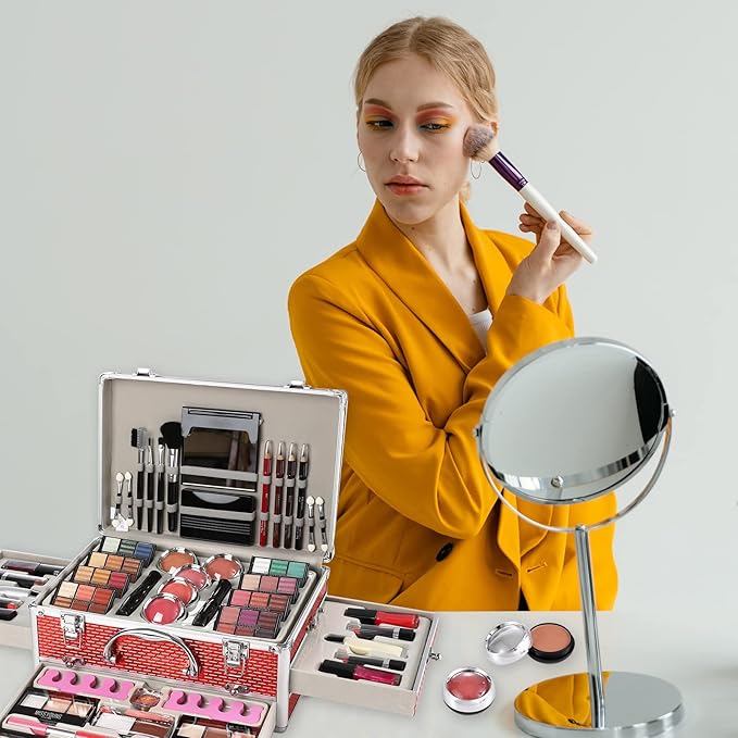 All in One Makeup Kit for Teens, 106 Pcs Professional Makeup Kit for Women Full Kit, Include Eyeshadow Palette, Lipstick Set, Concealer, Foundation, Lipgloss, Makeup Brush(Red)