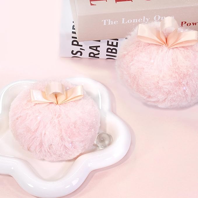 Highlighter Makeup Powder Plush Peach Ball Puff Glitter