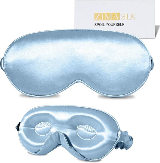 ZIMASILK Adjustable 22 Momme 100% Mulberry Silk Sleep Mask, Upgraded 3D Contoured Cup Eye Mask for Sleeping, Super Soft & Breathable Blindfold, Blackout for Deep Sleeping (Sky Blue)