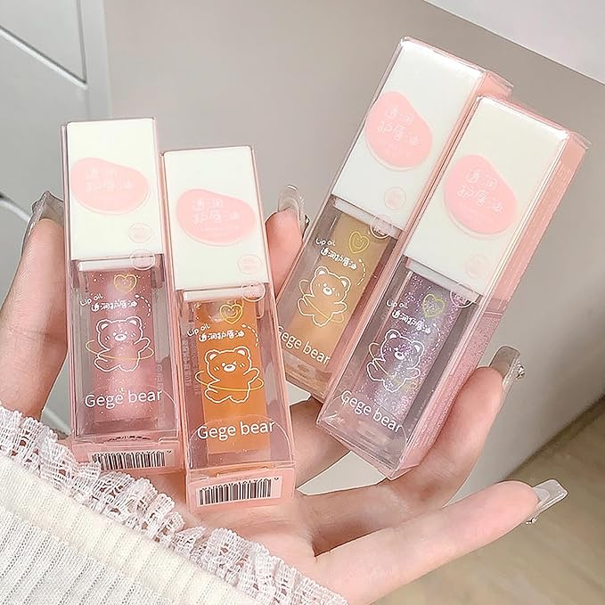 4Pcs Hydrating Lip Glow Oil, Moisturizing Lip Oil Transparent Plumping Lip Gloss Long Lasting Nourishing Non-sticky, Lip Oil Tinted for Lip Care and Dry Lips