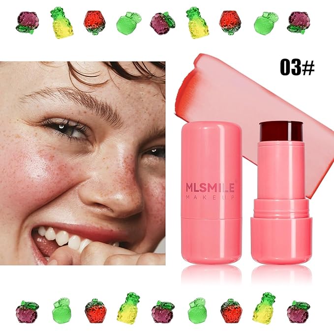 Milk Jelly Blush, Sheer Lip & Cheek Stain, Milk Cooling Water Jelly Tint, Buildable Watercolor Finish, Long Lasting Milk Jelly Blush Stick, Face Blushes, Lip Gloss for All Skin Tones, 03