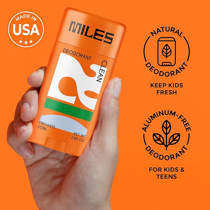 Miles Kids Deodorant for Boys and Girls - Aluminum Free Deodorant for Kids and Teens, Natural, Hypoallergenic, Made in USA - Clean Scent, 1-Pack