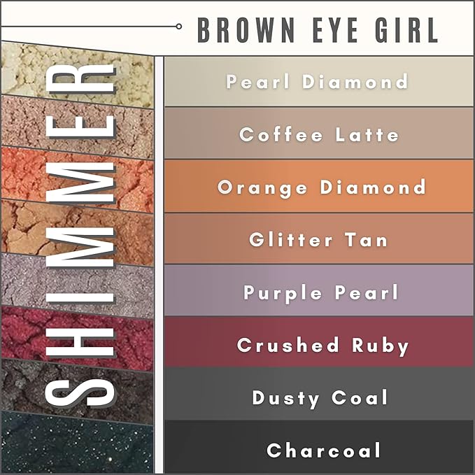 Brown Eyed Girl Loose Mineral Eye Shadow Makeup - Organic, Non-Toxic Glitter Eyeshadow, Loose Powder, Nude Eyeshadow Palette, Copper, Black Shimmer, Light Pink, Bronze