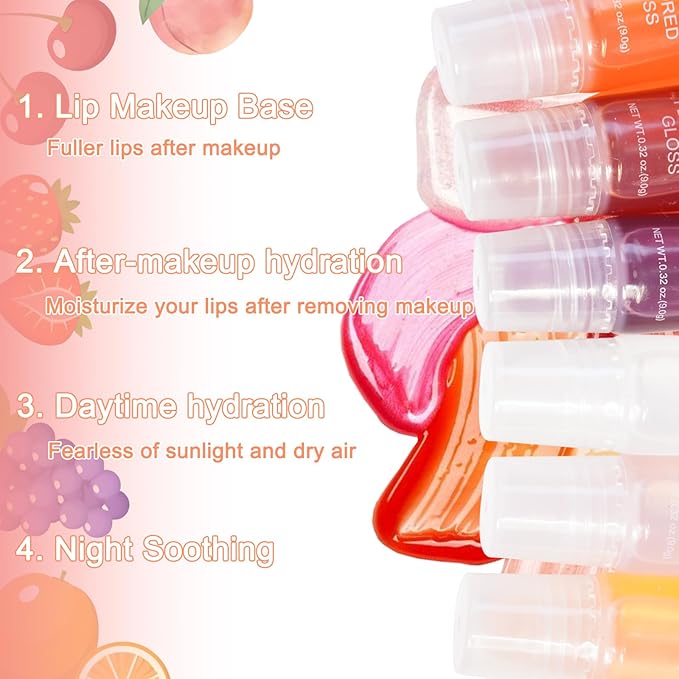 6Pcs Lip Glow Oil Wet, Hydrating Candy Lip Glow