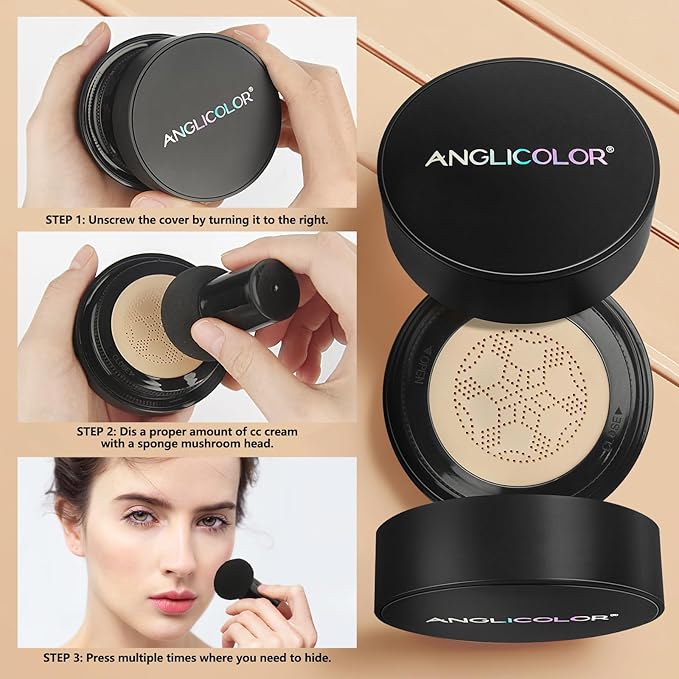 Mushroom Head Air Cushion CC Cream Strong Concealer 2PC,Face Makeup Cushion Foundation Long Lasting,Moisturizing BB Cream Makeup Base Primer Even Skin Tone for All Skin Types (2PC 03, 200g)