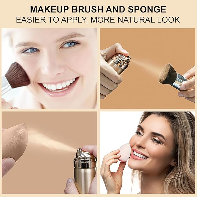 AirBrush Foundation Spray Set, Spray Foundation Makeup and Hydrating Face Primer Kit, Longwear Waterproof Liquid Matte Foundation Mist for Flawless Look, Brush and Sponge Include (#1 Ivory White)
