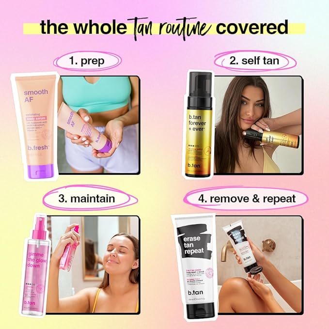 b.tan Ultra Long Lasting Self Tanner Kit | Forever Bundle - Best Dark Sunless Tan Mousse, Lasts Up to 11 Days, Tanning Mitt Applicator, 1 Hour Express Foam, Fast, No Fake Tan Smell, 6.7 Fl Oz