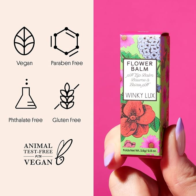 Winky Lux Flower Balm, pH Lip Balm, Color Changing Lipstick and Tinted Lip Balm Stain, Vegan & Cruelty Free, Hydrate & Plump, Sheer Pink Lipstick, Pink Flower