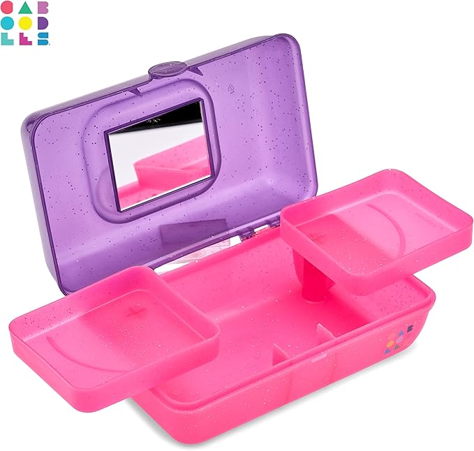 Caboodles Pretty in Petite Makeup Box, Hard Plastic Organizer Box, 2 Swivel Trays, Fashion Mirror, Secure Latch for Safe Travel