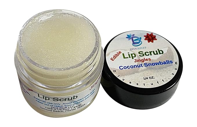 Diva Stuff Ultra Hydrating Lip Scrub for Soft Lips, Gentle Exfoliation, Moisturizer & Conditioner, ¼ oz - Made in the USA (JIngles Coconut Snowball)