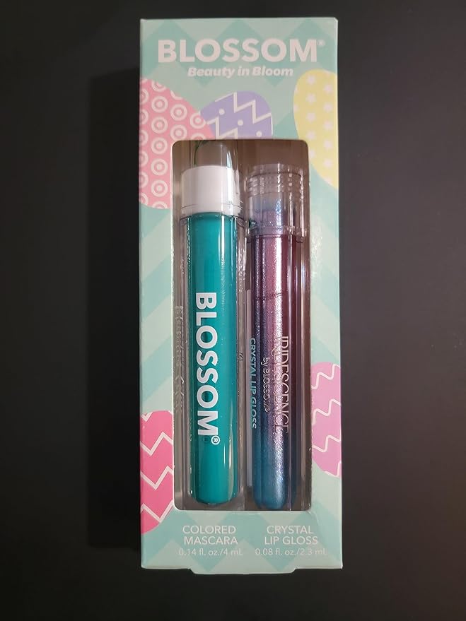 Blossom Liquid Volumizing Water Resistant Color Mascara, Iridescence Watermelon Flavored Glitter Shimmer Sparkle Crystal Lip Gloss, 0.22 fl. oz, 2 pack, Aqua Verde/Ombre Opal Princess Cut