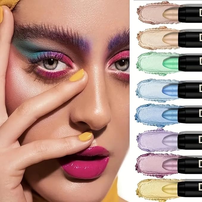 Colorful Shimmer Eye Shadow Stick Glittering Eye Shadow Stick Set with Retractable and Waterproof Eyeshadow Pencil for Long-Lasting Makeup Eyeshadow (Type B 8 Pcs)