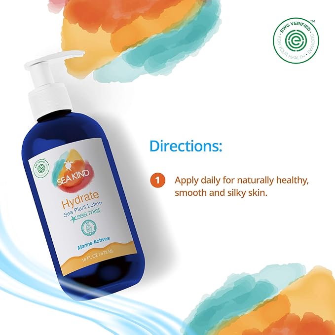 All Natural Hydrate Sea Mist Sea Plant Hand and Body Lotion for Women and Men, Essential Oil Scent, 16 Fl Oz, Non Comedogenic, Vegan Moisturizer for Dry and Sensitive Skin, No Parabens