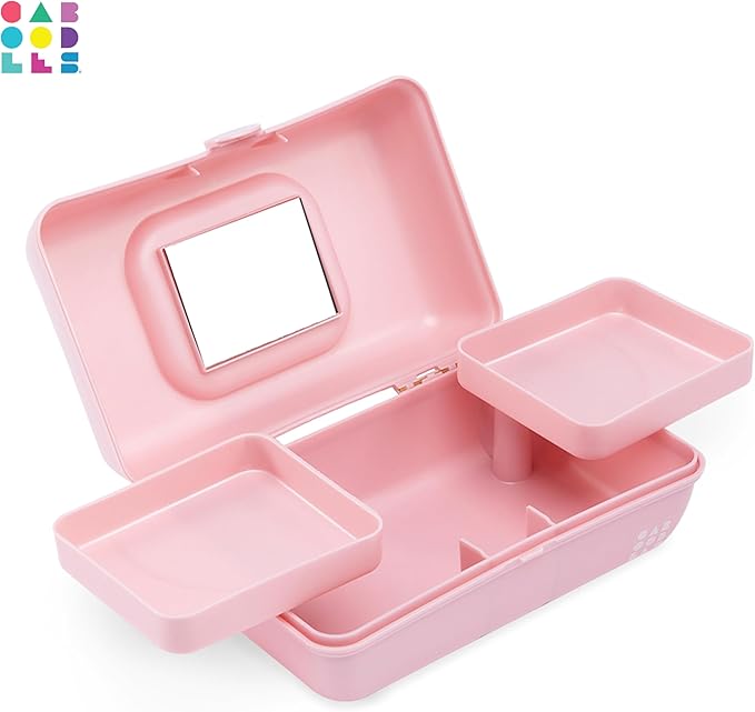 Caboodles Pretty in Petite Makeup Box, Hard Plastic Organizer Box, 2 Swivel Trays, Fashion Mirror, Secure Latch for Safe Travel