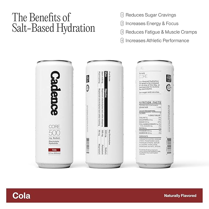 Cadence Electrolyte Drink - Crisp Cola Flavor, 355ml x 12 | Science-Backed Hydration | Zero Sugar, Zero Caffeine | Vegan, Keto & Paleo Friendly | Sodium, Potassium & Magnesium for Performance & Recovery