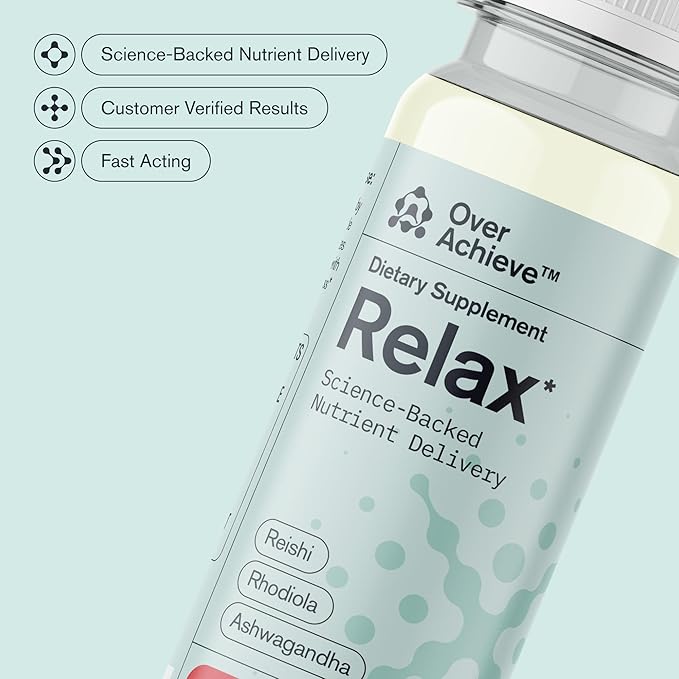 Relax Drink for Relaxation and Stress Relief, Contains Ashwagandha, Rhodiola Rosea and Reishi Mushroom with Advanced Nanoscience Technology, 3 Pack Calm Nervous System Berry Hibiscus, 2oz