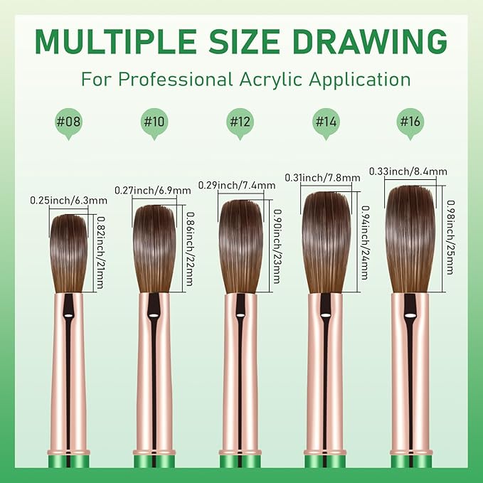 Acrylic Nail Brush Size #16, KEMEISI 100% Pure Kolinsky Nail Art Brushes Sturdy Handle Oval Shaped Acrylic Powder Nail Design Tools for Professional Manicure DIY Home Salon (Green)