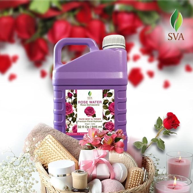 SVA Rose Water - 32 Fl oz - Refreshing Rose Water Spray for Skin Care, Skin Hydration, Bath, Soaps, Haircare & Aromatherapy