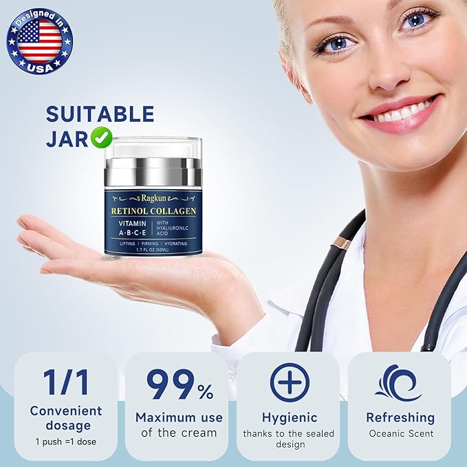 Retinol Cream for Face, Collagen Neck Creams for Tightening and Firming, Anti Aging Facial Moisturizer for Women & Men, Instant Face Lift Wrinkle Cream with Glycolic Acid Pads