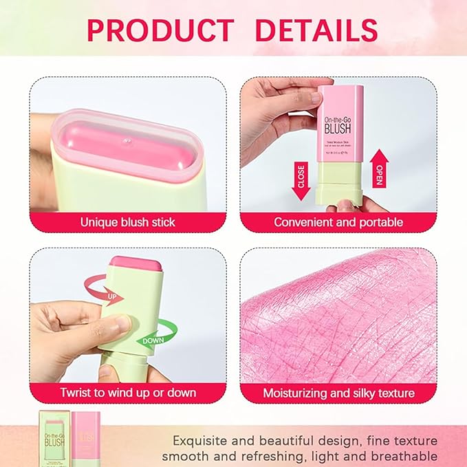 Multi-Use Makeup Blush Stick, Cream Face Blush Makeup Stick for Cheeks Eyes Lips, Super Natural Matte Finish Looking Long-Lasting Moisturizing Blush Stick, Suitable for All Skin (1#, Shy Pink)