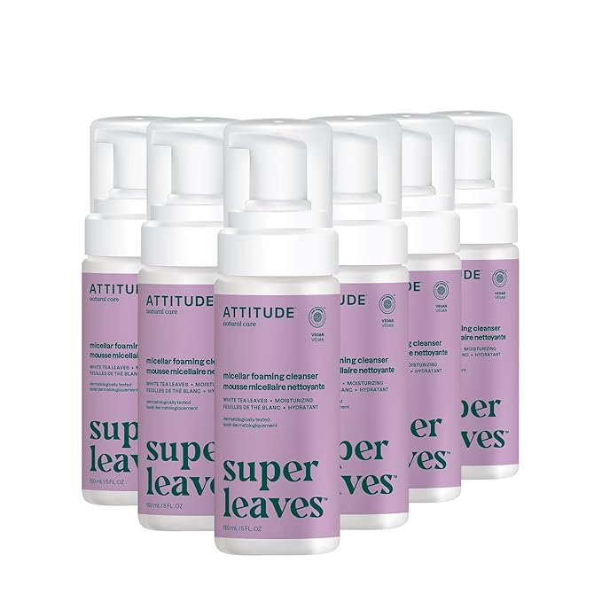 ATTITUDE Micellar Foaming Facial Cleanser, EWG Verified, Dermatologically Tested, Plant and Mineral-Based, Vegan, Coconut & Wildberries, 5 Fl Oz (Pack of 6)