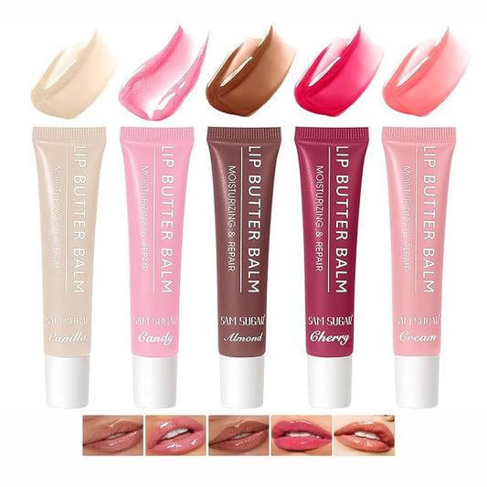 5 Colors Lip Balm Butter,Hydrating Lip Gloss Set,Plumping Lip Glow Oil,Nourishing Lip Care Repair Lip Mask with Natural Ingredients Olive Butter Jelly Liquid Lipstick For Women And Girls