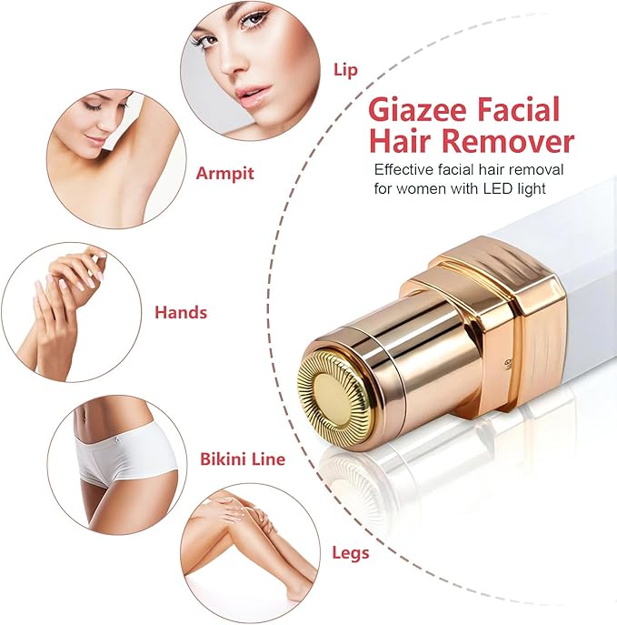 Facial Hair Remover, Women Facial Hair Removal Electric Facial Hair Trimmer Facial Hair Shaver Built-in Led Light for Lips Chin Cheeks Peach