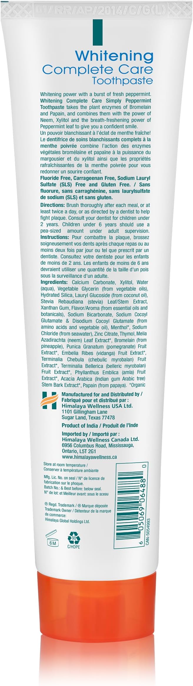 Himalaya Botanique Complete Care Whitening Toothpaste, Simply Peppermint, for a Clean Mouth, Whiter Teeth and Fresh Breath, 5.29 oz