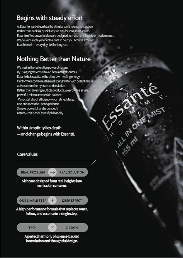 ESSANTÉ Hot Spring All-in-One Facial Mist, 3-in-1 Toner, Lotion & Essence, Deep Hydration & Soothing, Non-Sticky, Ultra-Fine Spray 5.24 fl oz