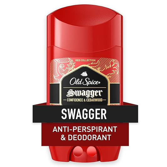 Old Spice Antiperspirant Deodorant for Men, 24/7 Odor Protection, 24/7 Lasting Freshness, Red Collection, Swagger with Cedarwood Scent, 2.6 oz