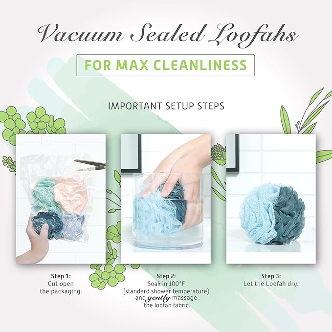 Spongentle Dual Texture Deep Cleansing Loofah Sponge for Radiant Skin, Pack of 4, Bath and Shower, Exfoliating Body Scrubber, Beautiful Colors for Women and Men