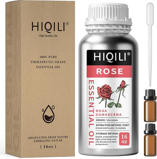 HIQILI Rose Essential Oil for Diffuser, Soap, Perfume & Candle Making - 16 Fl Oz