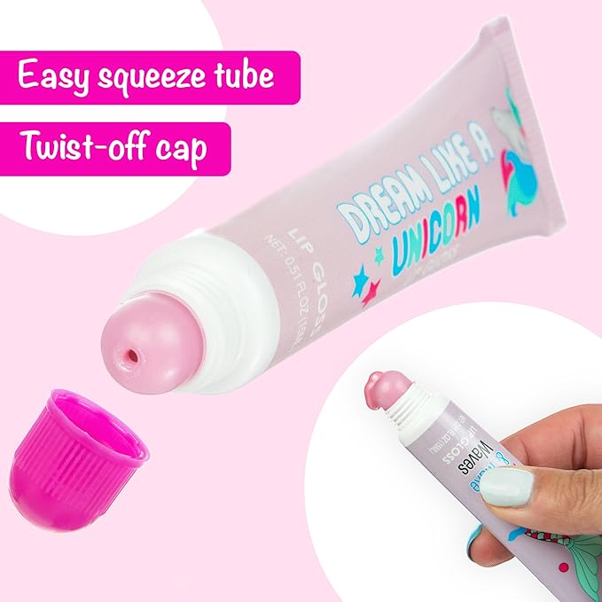 24pc Flavored Lip Gloss for Kids and Teens - Unicorn Themed Lip Gloss in Assorted Fruity Flavors, Unicorn Gifts for Girls, Teen Girls Party Favors, Non Toxic Makeup