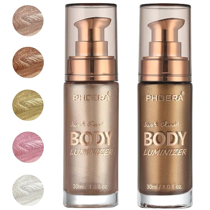 PHOERA Body Luminizer Highlighter, Waterproof Moisturizing and Glow For Face & Body, Face Body Glow Illuminator (101+103/Rose Gold+Glistening Bronze)