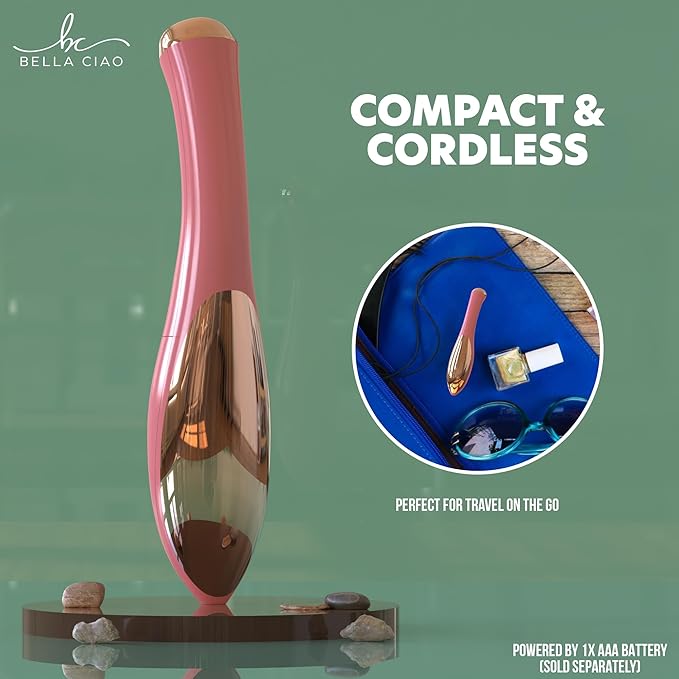 Bella Ciao Sonic Face and Eye Massager for Women, Cordless Face Massager with Cooling and Vibrating Function for Dark Circles and Under-Eye Bags, Serum and Eye-Cream Applicator, Battery-Operated Tool