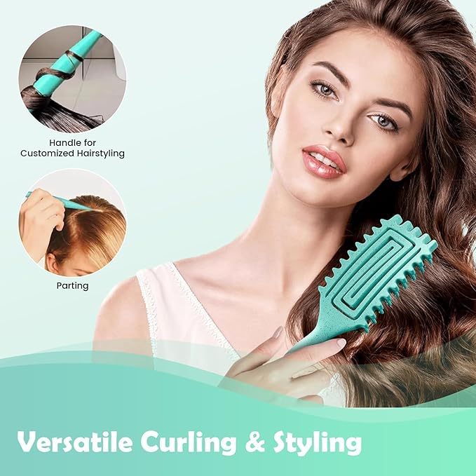 Curl Defining Brush, Curly Hair Brush Defining with Side Gear for Combing, Shaping, and Styling Curly Hair, Lightweight Candy Brush Suitable for All Wet or Dry Hair Types for Women and Men(Green+Pink)