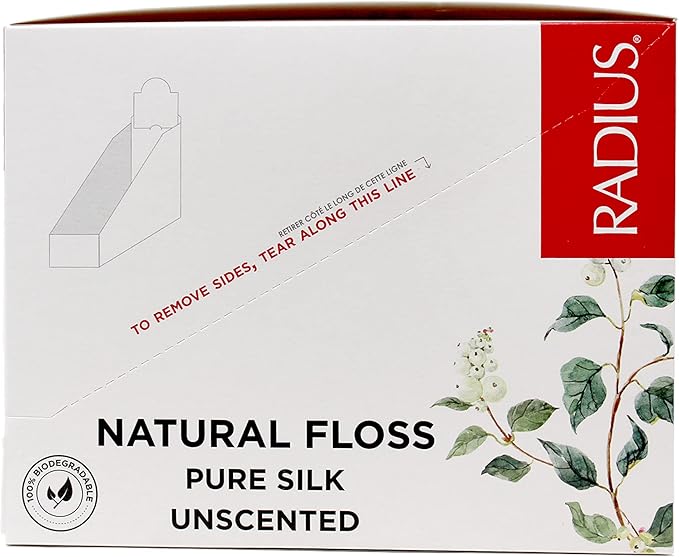 RADIUS Dental Floss, Natural Floss, Unscented Silk, 33 Yards, Compostable & Non-Toxic Oral Care Designed to Help Fight Plaque, Pack of 6