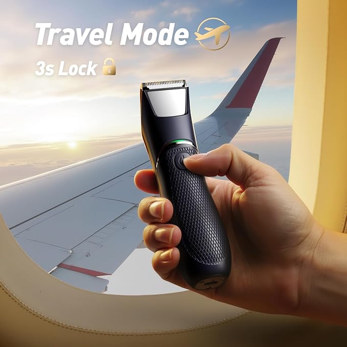 Body Hair Trimmer for Men: Pubic Hair Trimmer with Mirror & LED Light - Electric Ball Shavers with Ceramic Blades & Travel Lock - Body Groomer IPX7 Waterproof Wet/Dry Use for Groin/Legs/Chest