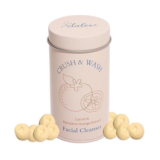 3-in-1 Solid Facial Cleanser, Exfoliator, and Wash-off Mask - Vegan, Cruelty-Free, Plastic-Free, Travel-Friendly, 1 Month Supply (60 Crushable Tablets) in Tin (Brightening Beans in Tin)