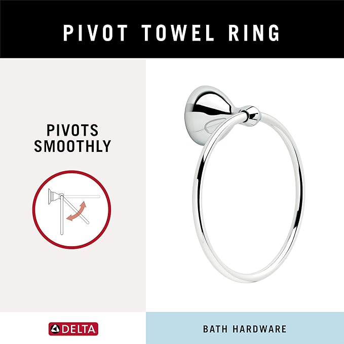 Delta Foundations (1-Pack) Hand Towel Holder Polished Chrome Towel Racks for Bathroom Wall Round Towel Ring Holder for Bath Towel Hanger for Kitchen, Bathroom Accessories FNDS46-PC
