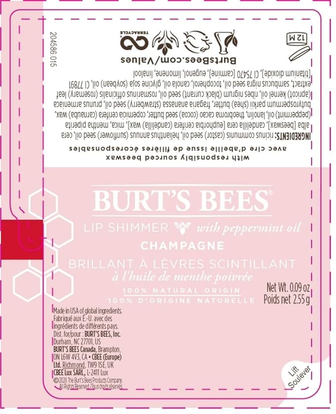 Burt's Bees Lip Shimmer, Champagne 0.09 oz (Pack of 6)