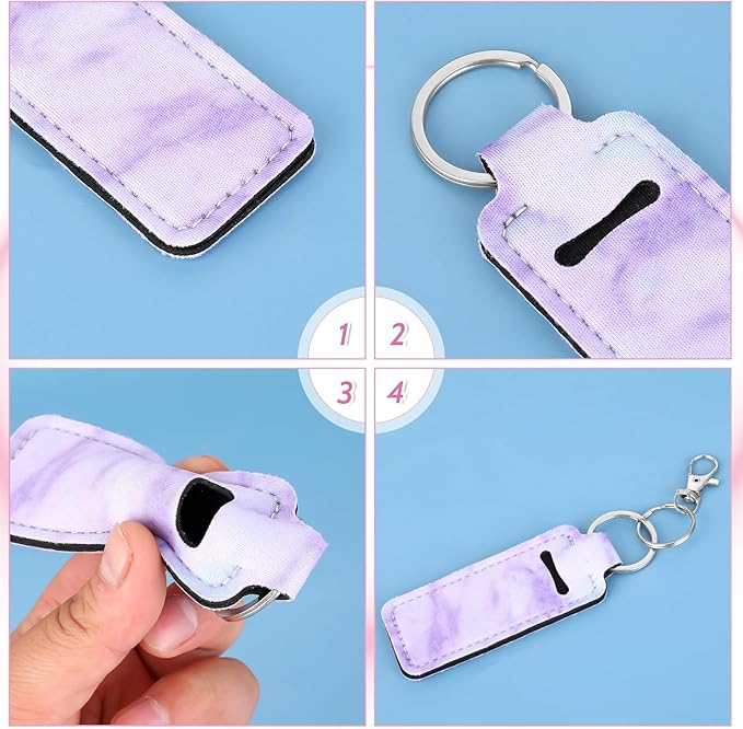4Pcs Chapstick Holder Keychain, Lip Balm Sleeve Pouch, Chapstick Holder With Clip, Lip Balm Holder, Stocking Stuffers Gift for Women(Pink, Gray, Purple, Blue)