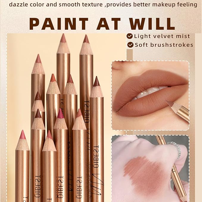 12PCS Matte Lip Liner Set,Waterproof Lipstick Liner Slim,High Pigmented Creamy Lipliners Pencil,Non-fading Long Lasting Lip Liner Pencil for Women