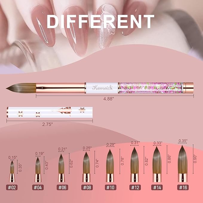 Acrylic Nail Brush Size 8,KEMEISI 100% Pure Kolinsky Nail Art Brushes Sturdy Handle Oval Shaped Acrylic Powder Nail Design Tools for Professional Manicure DIY Home Salon (White)