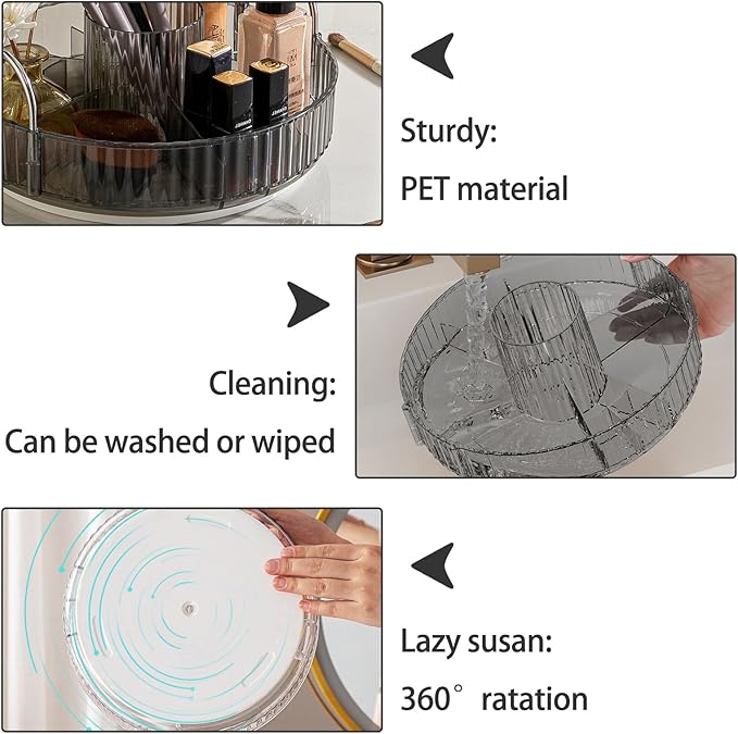 Rotating Makeup Organizer for Vanity, High-Capacity Skincare Clear Make Up Storage Perfume Organizers Cosmetic Dresser Organizer Countertop 360 Spinning (Gray, New-3 Tier)