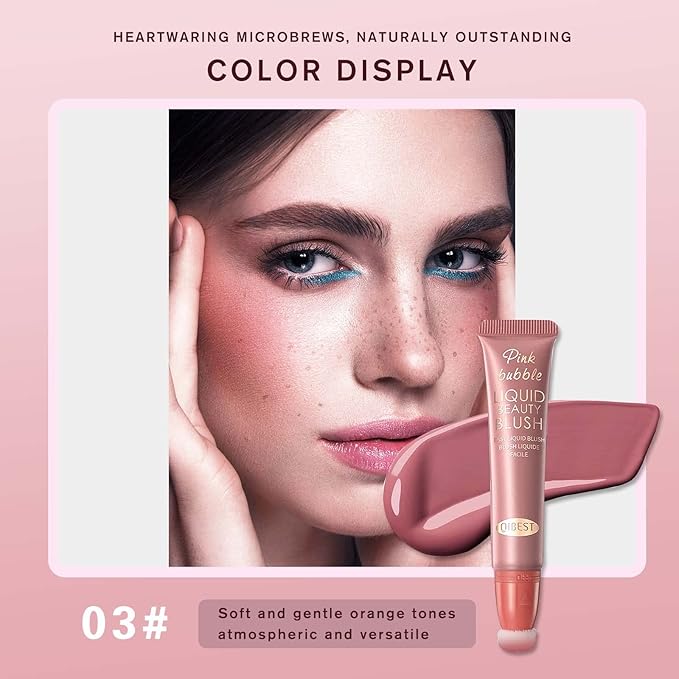 Liquid Blush Beauty Wand Matte Cream Blush Stick with Soft Cushion Applicator For Natural Cheek Tint Blendable Lightweight Long Lasting Dewy Finish makeup blush for Face(03 Plum Wine)