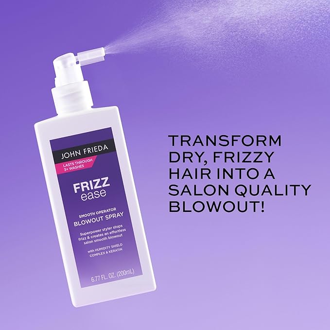 John Frieda Frizz Ease Smooth Operator Blowout Spray, Anti-Humidity, Hair Gloss, Heat Protection Spray for Hair, 6.77 Oz
