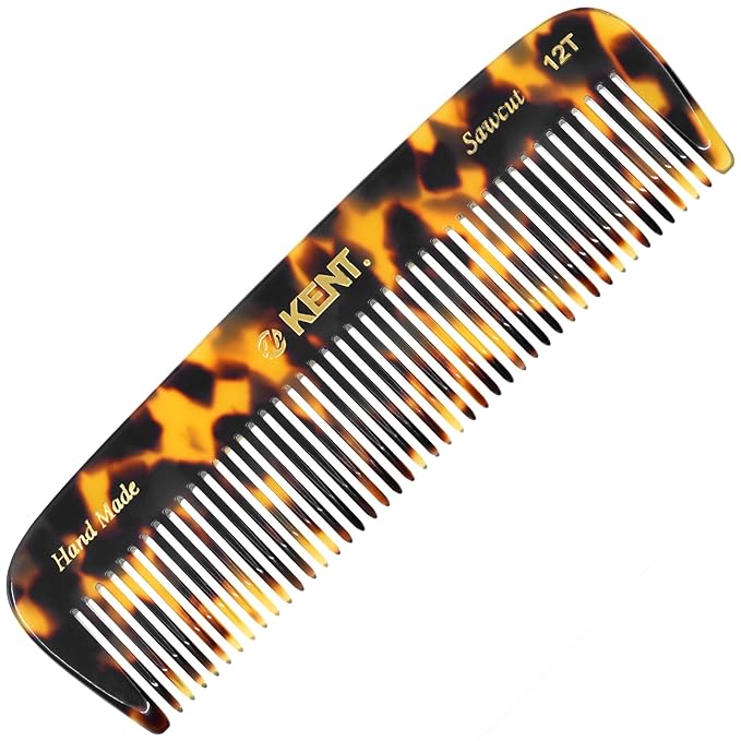 Kent 12T TY Wide Tooth Detangling Comb - 5.5" Handmade Pocket Comb for Thick, Curly, and Wavy Hair, Large Tooth Grooming Comb for Hair, Beard, and Mustache - Saw-Cut and Hand Polished