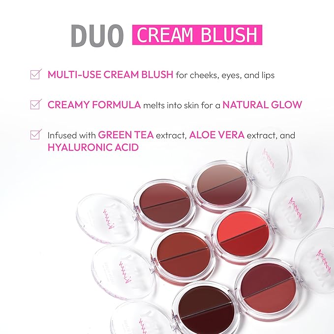 Ruby Kisses Duo Cream Blush, Smooth, Natural-Looking, Long-Lasting Face